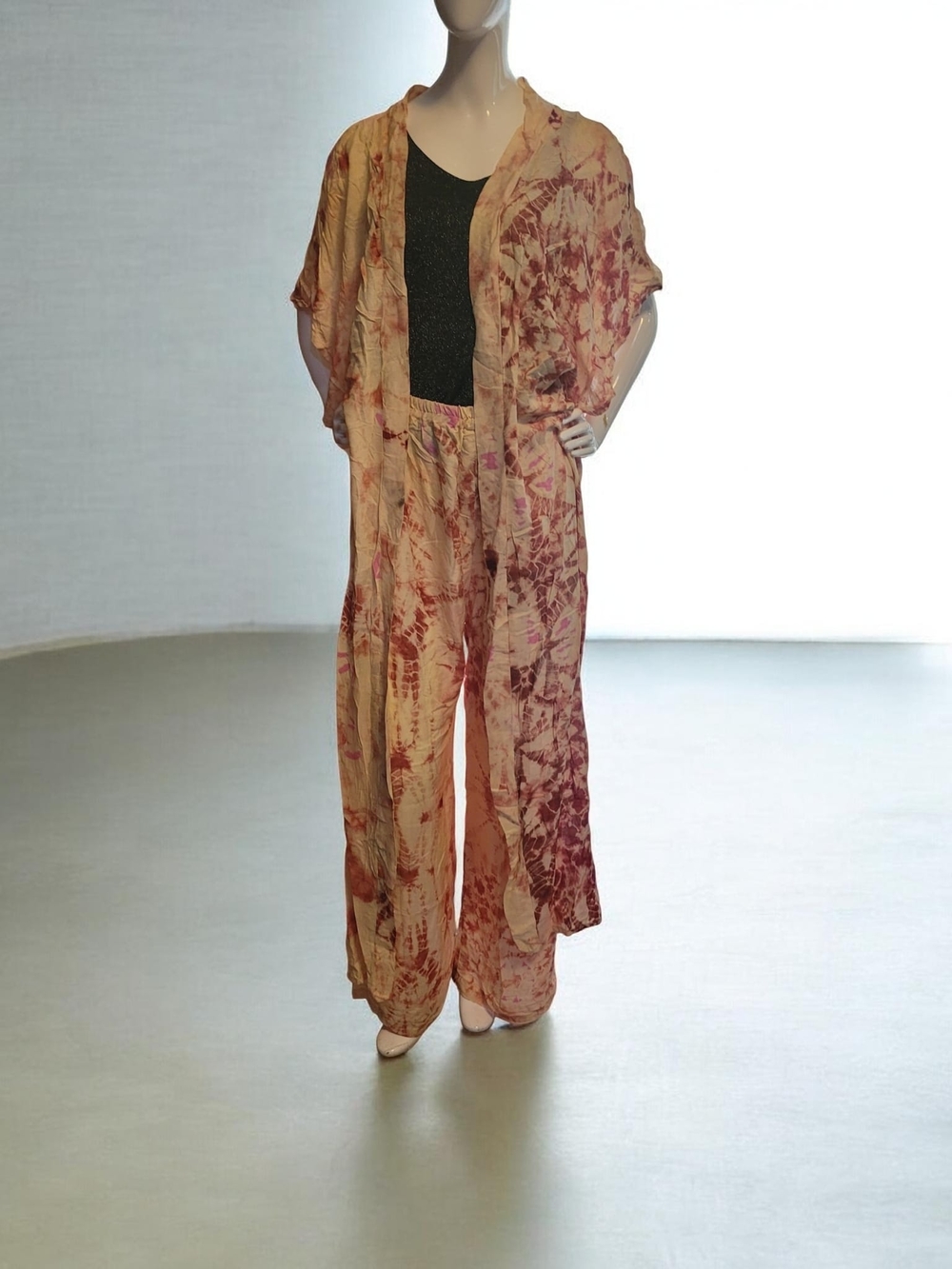 Wide Leg Tie-Dye Linen Blend Pants in Blush